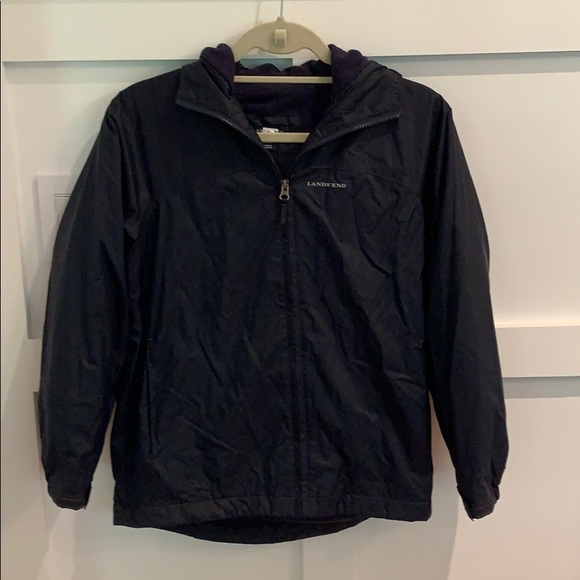 Lands end boys medium 10-12 navy rain jacket - Picture 1 of 5